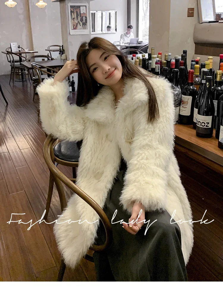 Fox Fur Coat White Female Winter Stand Collar Thickened Soft Plush Coat Faux Thick Warm Fur Full Sleeve Jackets for Women Casual