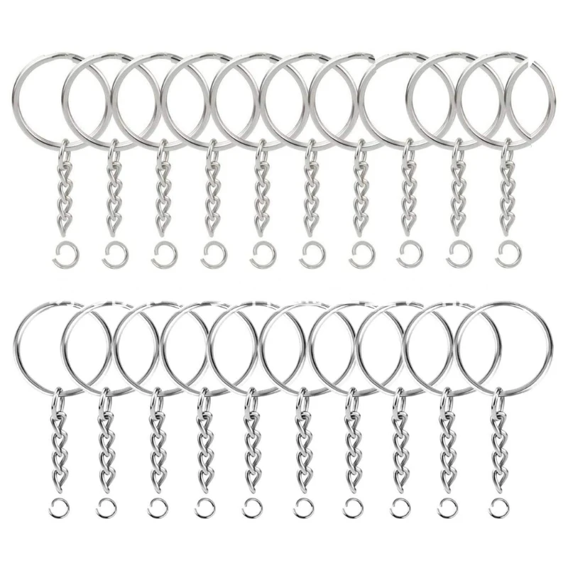 

100Pcs Split Round Keyring with Chain DIY Alloy Keychain Making Supplies Durable Silver Color Keychain Rings Parts