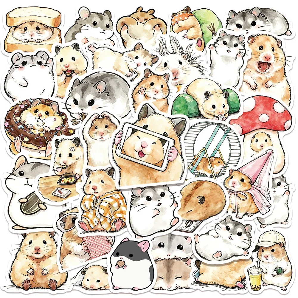 50 Stück Niedliche Aquarell-Hamster-Meme-Graffiti-Aufkleber DIY Gepäck Handy Gitarre Scrapbook Wasserfeste Aufkleber Klassisches Kinderspielzeug
