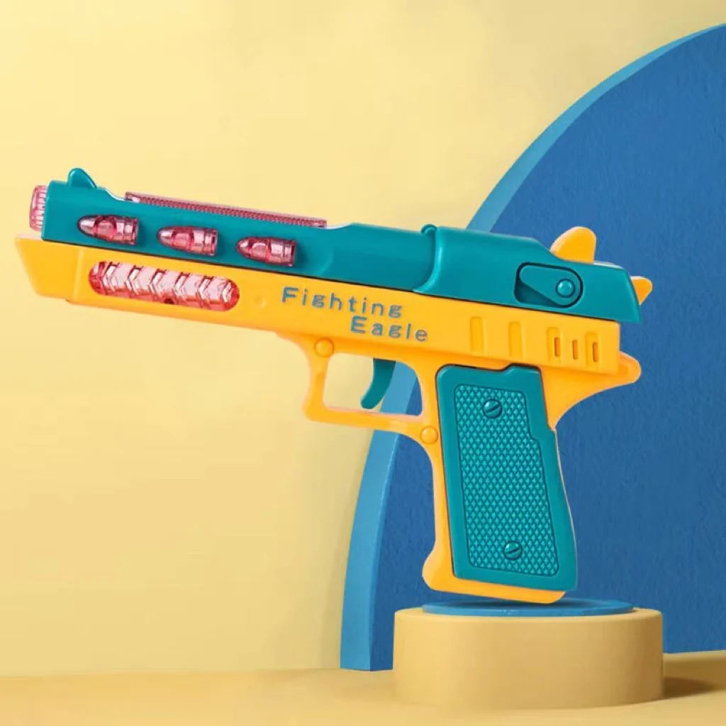 Pistola de mão com luz led, brinquedo elétrico com luz, som de combate deslumbrante, pistola de ação telescópica exclusiva para crianças, presente