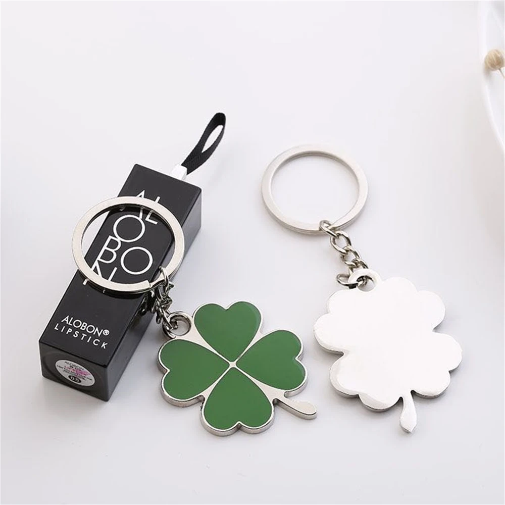 Metal Creative Green Four Leaf Clover Keychain Charms Lucky Key Holder Gift Women Bag Ornaments Keyring Accessories