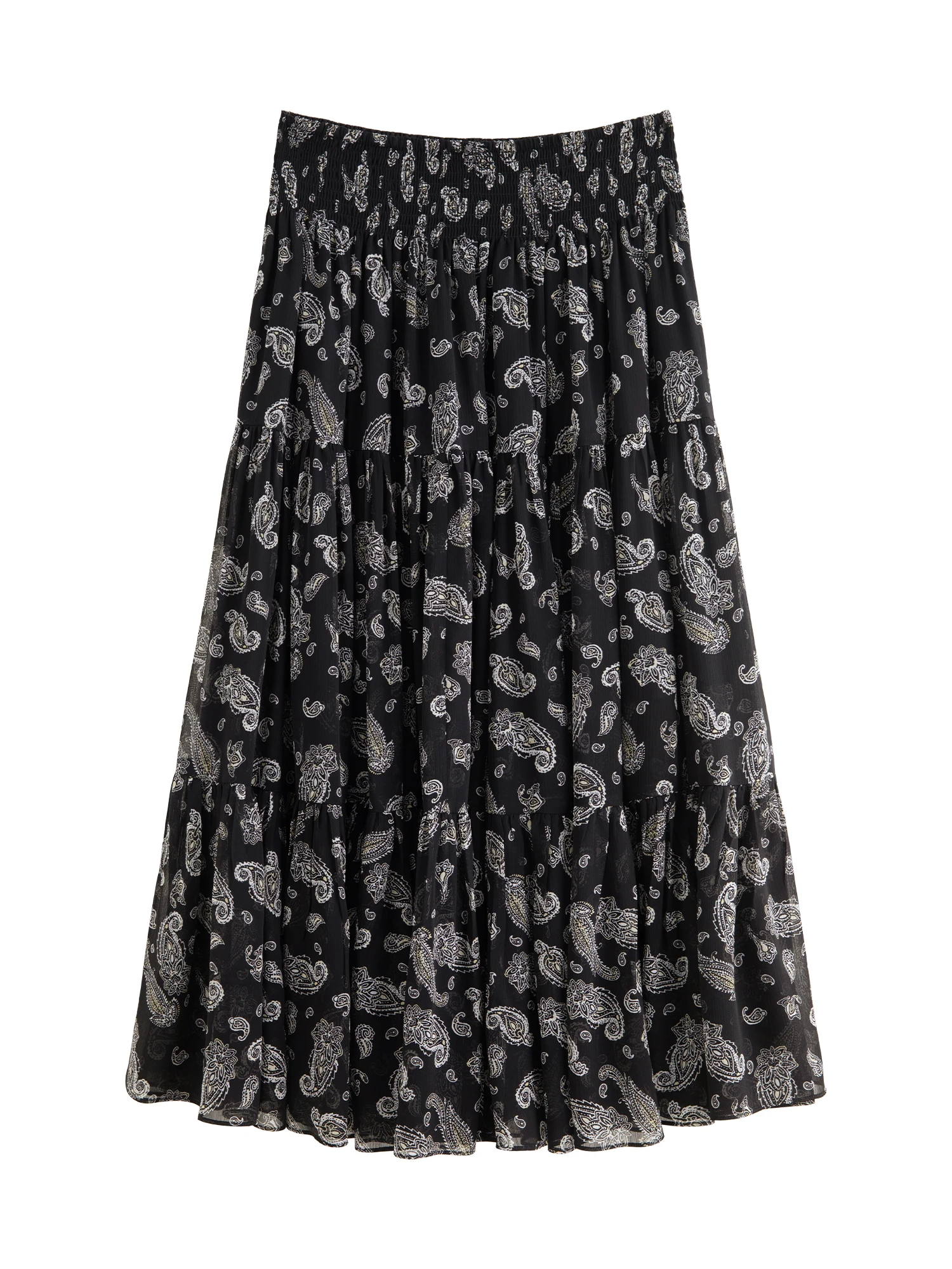 ZIQIAO 2025 夏 レディース ペイズリー柄 シフォン スカート - ハイウエスト Aライン フローイ ミディ丈 ヒップスカート シルエット バケーション向け