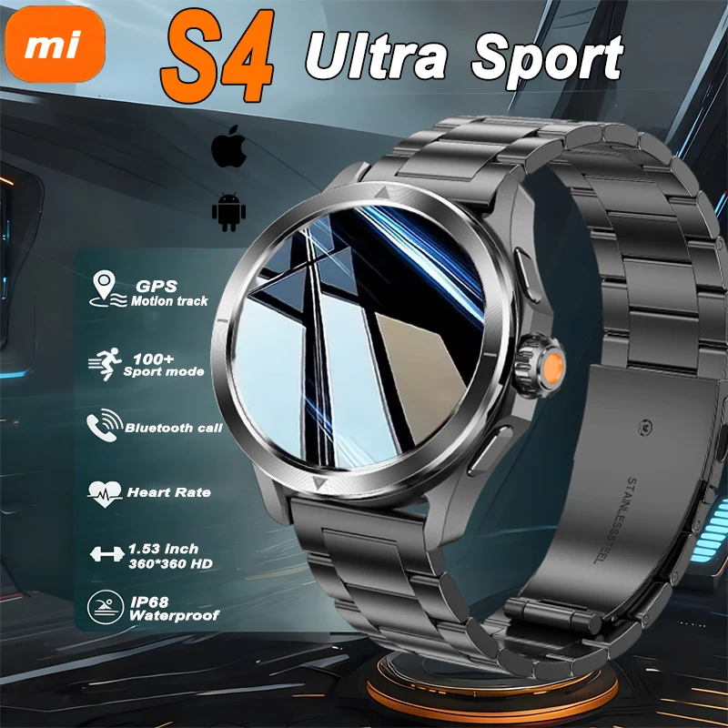 

2025 S4 Ultra Men's Outdoor Sports Smart Watch AMOLED Screen NFC GPS Compass Heart Rate Monitor Waterproof Bluetooth Calling