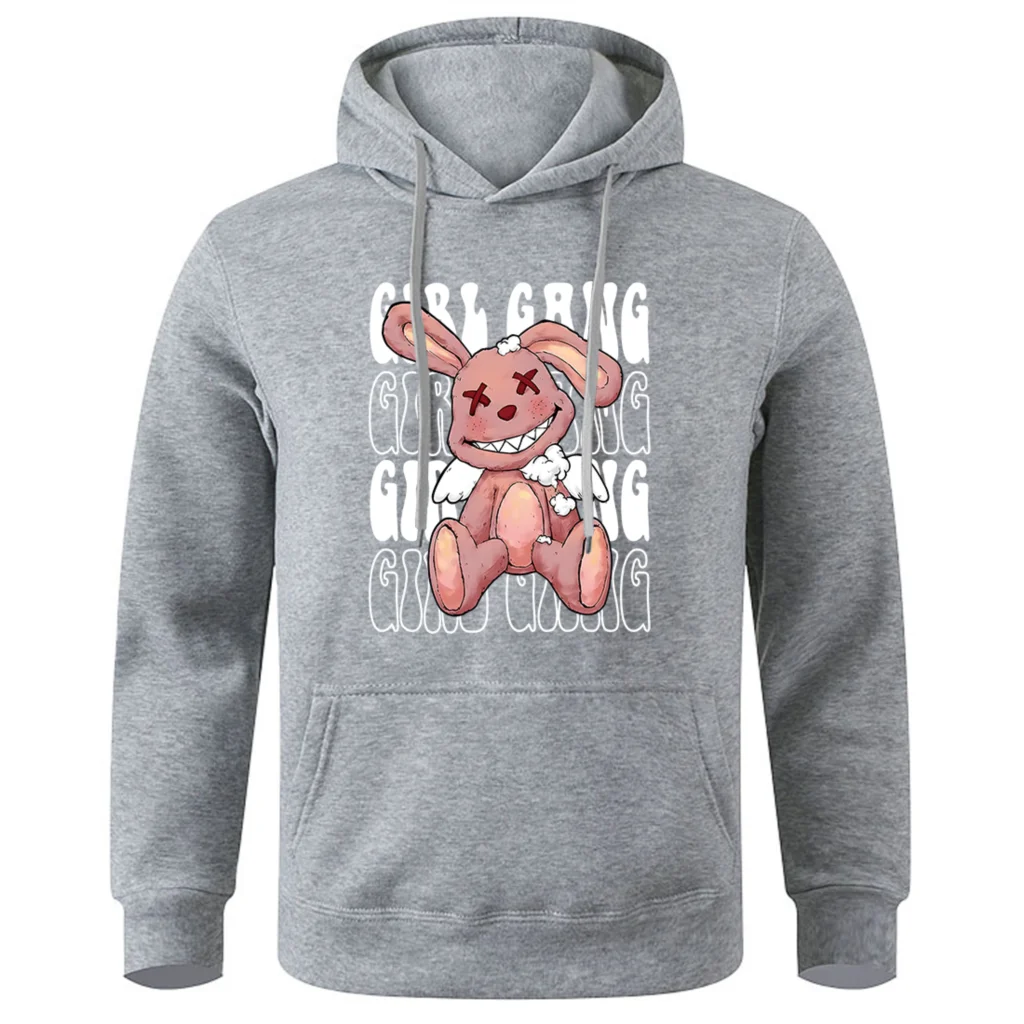 Girl Gang Broken Rabbit Doll Men Hoody Graphic Funny Hooded Shirt Soft Breathable Hoodies Novelty Creative Loose Man Sportswear