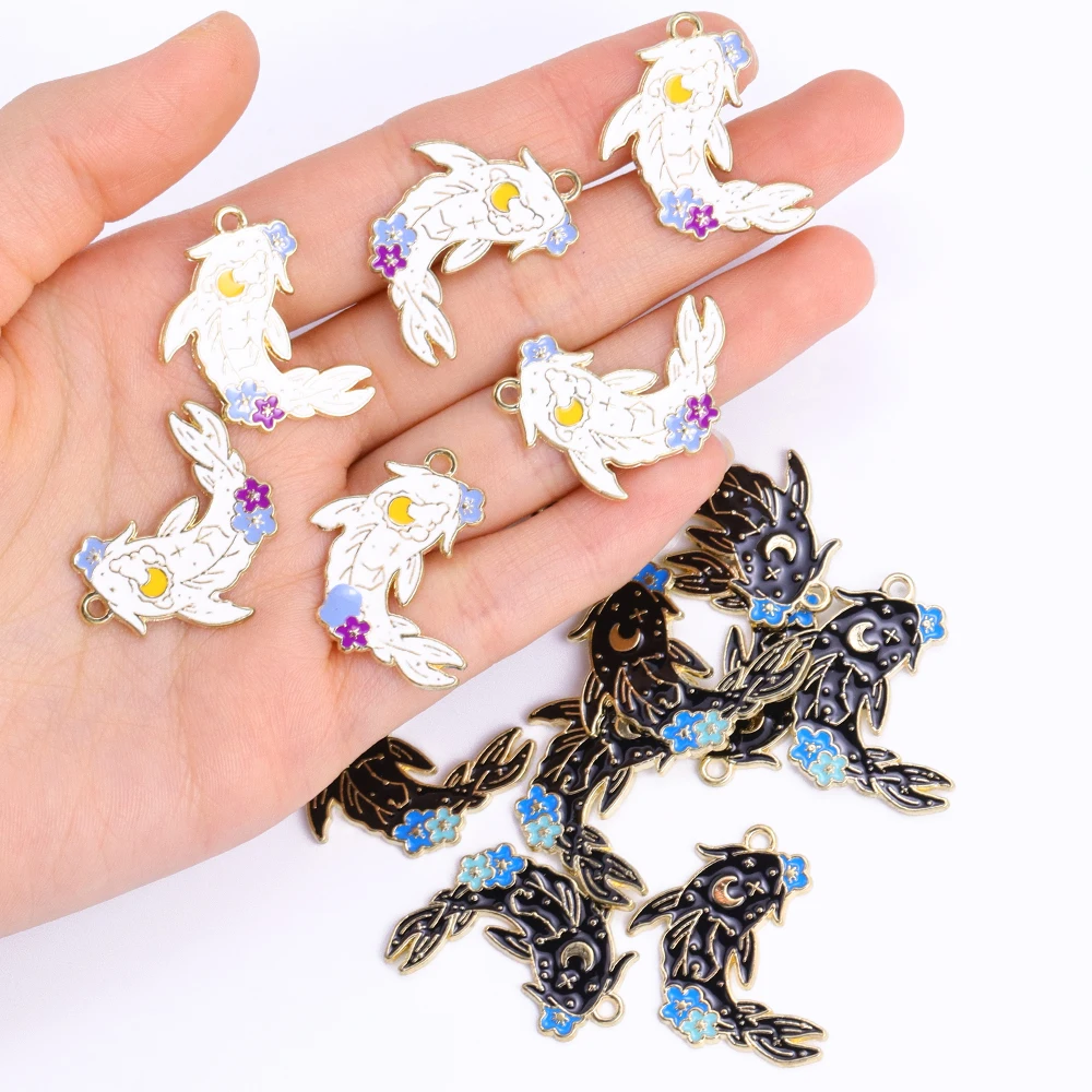 10Pcs Fashion Carp Koi Fish Enamel DIY Charms for Bag Earrings Keychain Necklace Jewelry Making Handmade Pendant Lucky Gift