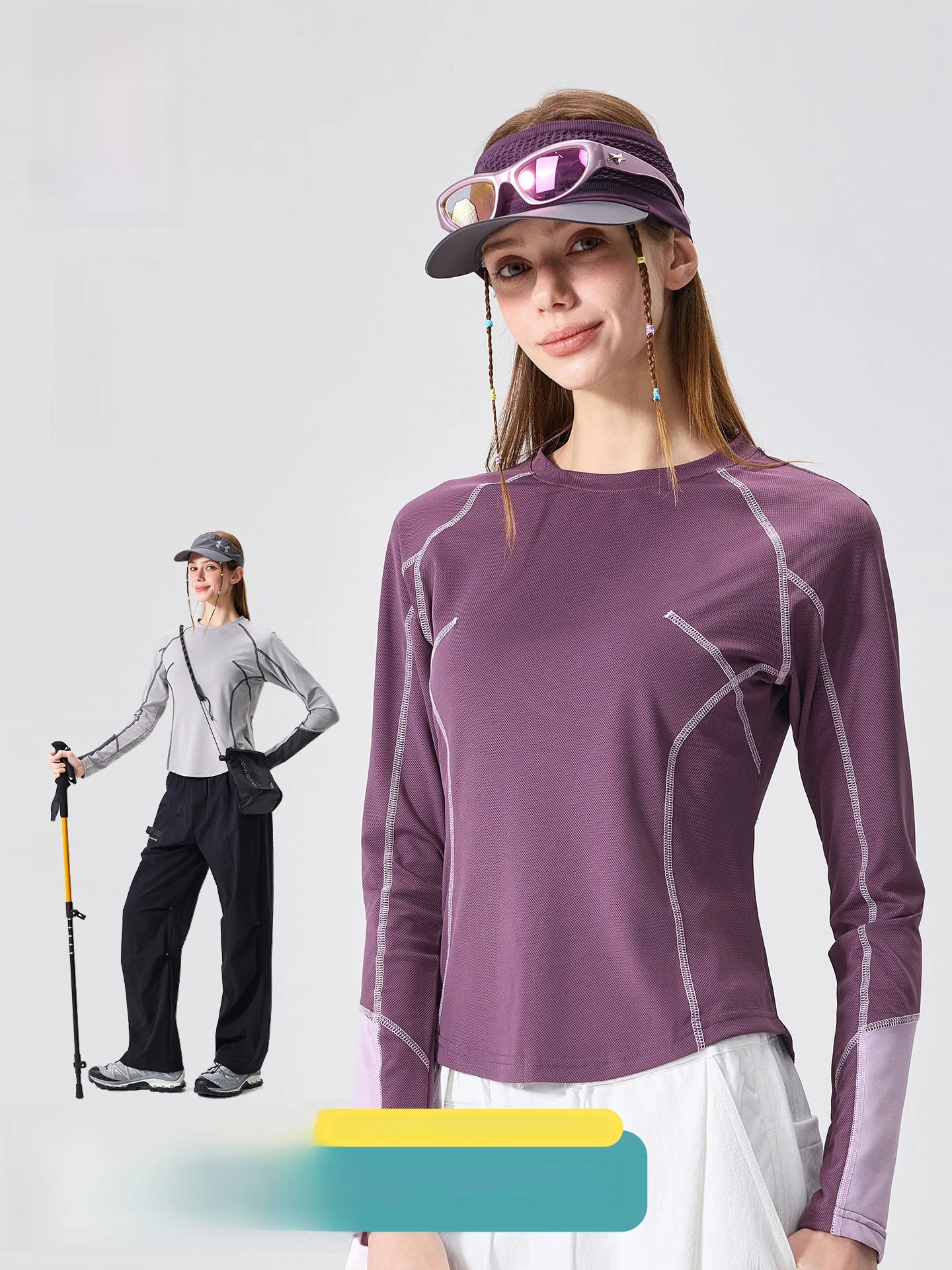 LAZY DAY Outdoor Quick Dry Long Sleeve T-Shirt Women's Slim Fit Sport Top Color Block Hассu Line Moisture Wicking Geometric P...