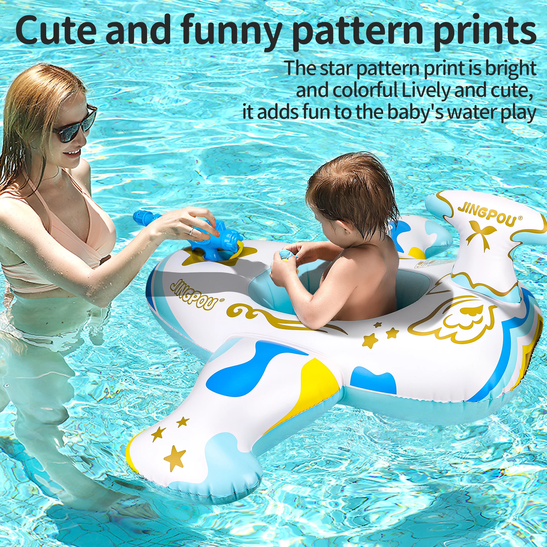 Swimbobo Blue Kids Vliegtuig Zwemstoel Float Ring Opblaasbaar Drijvend Voor Zomer Zwemboot Cirkel Baden Waterpistool Speelgoed