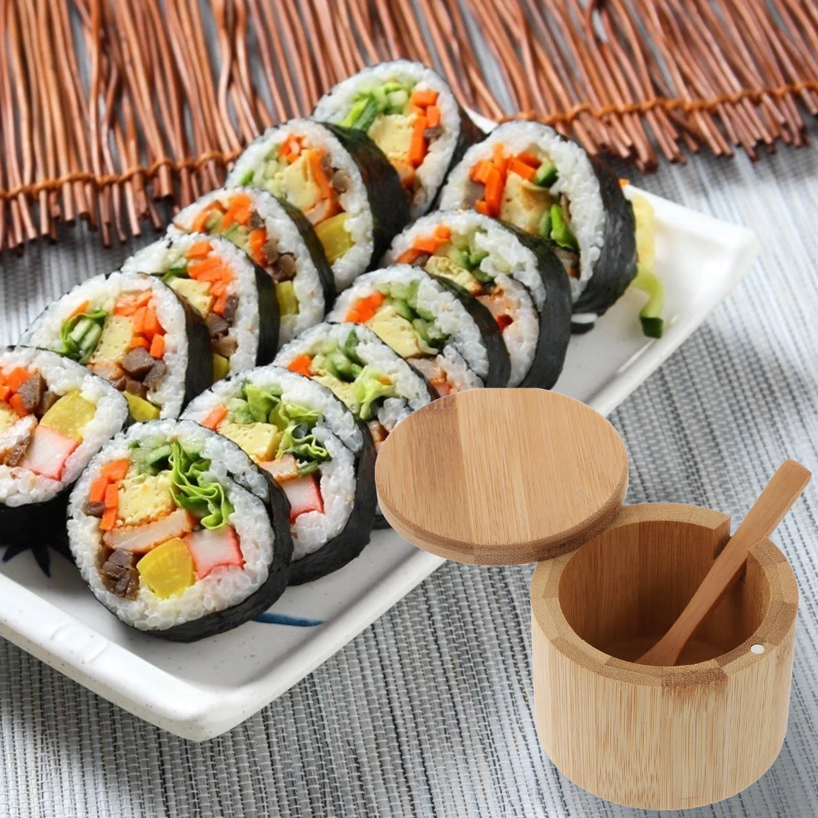 

1Pcs Bamboo Spice Jar Kitchen Storage Salt Container Carbonized Color Resistant to Insects Spice Jar Seasoning Container