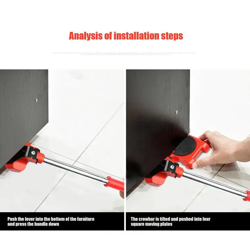 Herramienta para Mover muebles, Kit de herramientas para Mover muebles de alta resistencia, con rodillos de 4 ruedas y barra de elevación de altura