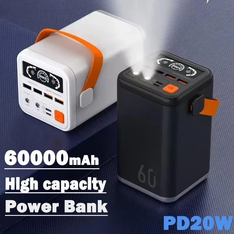 60000mah  Power Bank High-capacity W/ Digital Display 5V 18WPD Fast Charge Energy Storage Power for Outdoor Mobile Power Camping