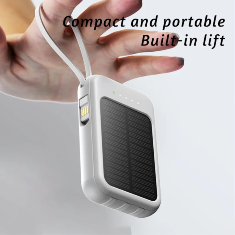 

50000mAh High Capacity Solar Power Bank Built in Cable Solar Charger 2-USB Ports External Charger Power Bank LED Light