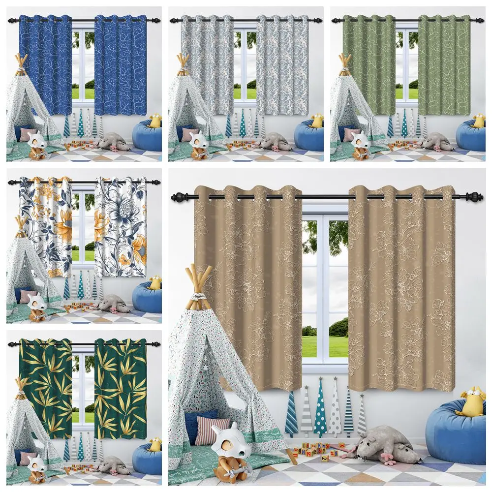 

2 Pcs Flowers Plants Leaves Blackout Curtains Modern Bedroom Living Room Thermal Insulated Privacy Room Darkening Window Drapes