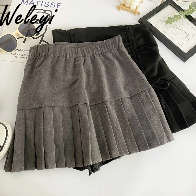 Casual Sexy Drawstring Lace-up Pleated Skirt 2024 Summer New Japanese Style Sweet Versatile High Waist Thin A-line Short Skirts