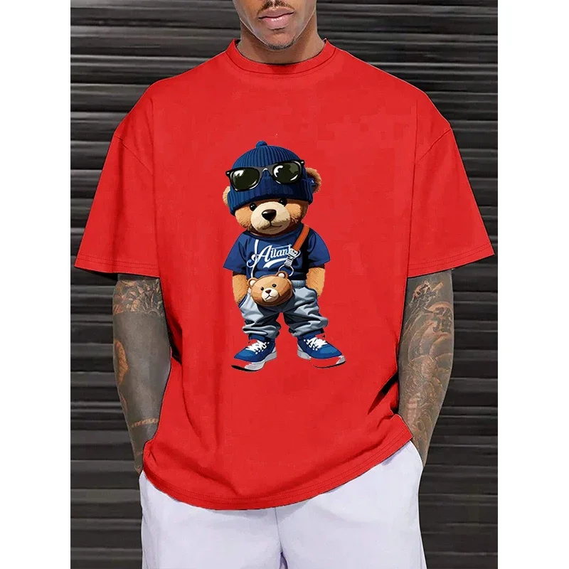 

Summer men's fashion trend Street hip-hop bear print T-shirt Round neck cotton casual Harajuku style luxury summer wear