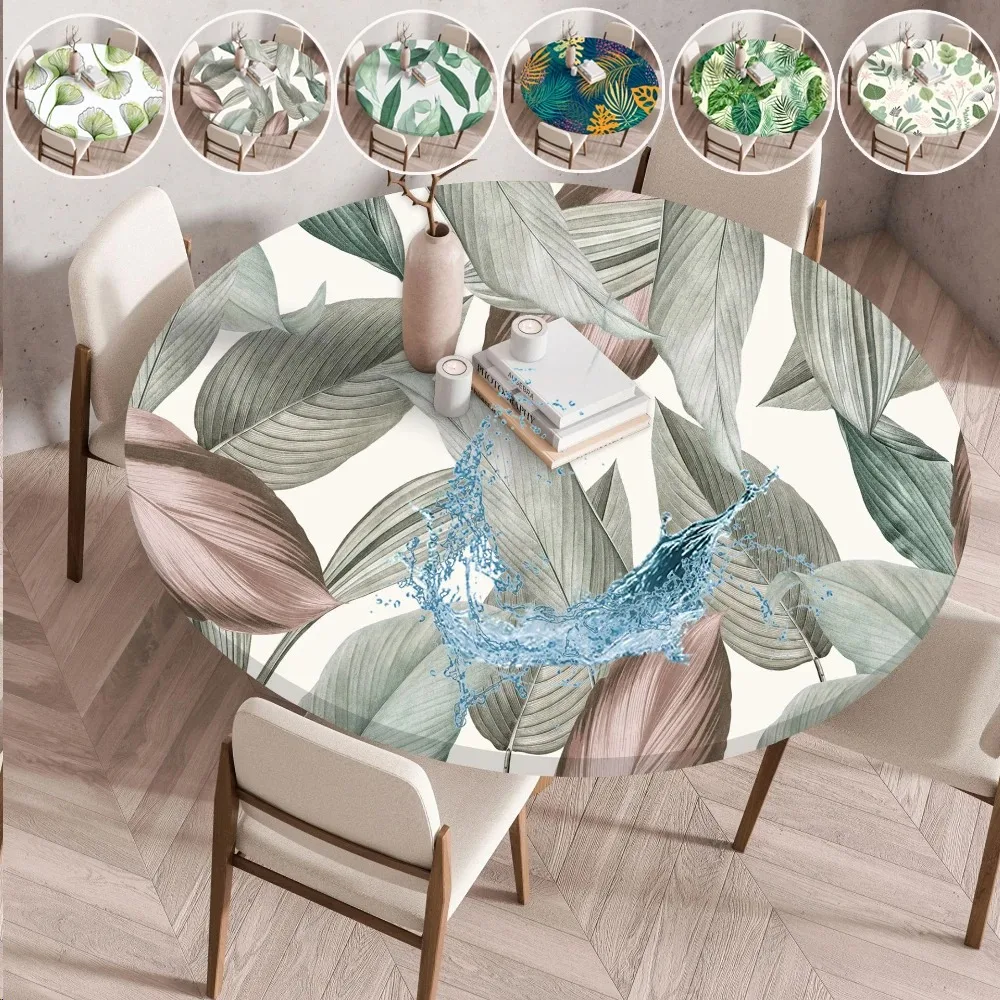 

Round Table Cover Elastic Tablecloth Slightly Waterproof Dining TableCloth Home Decor for Indoor Outdoor Dining Table Decoration