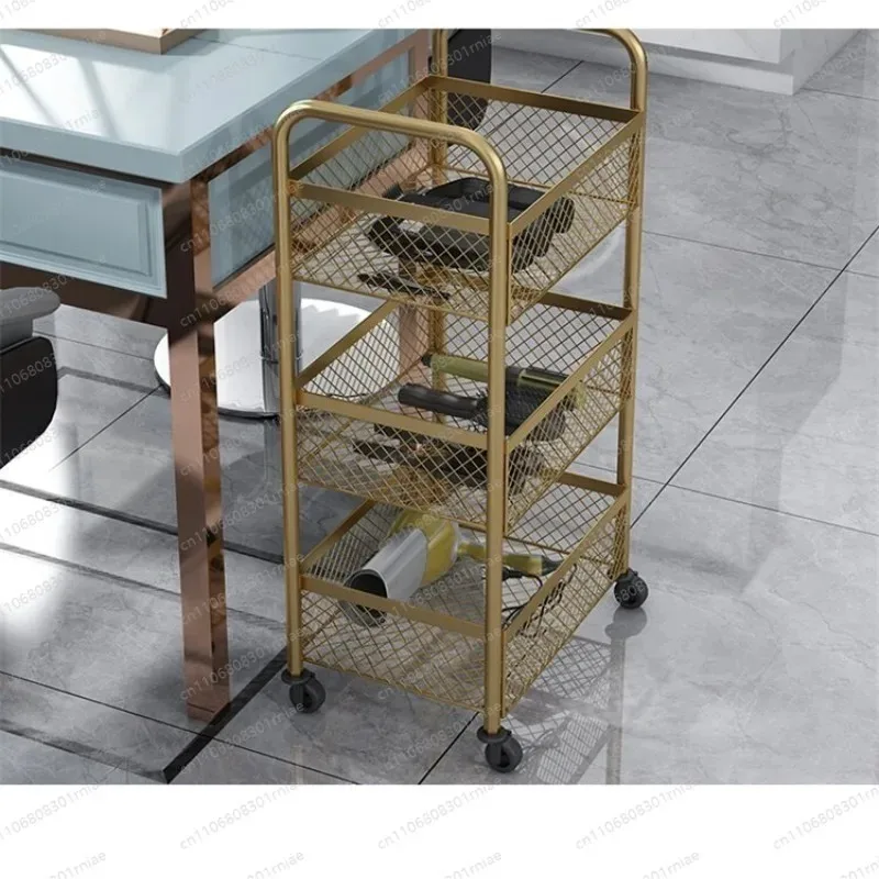 Beauty Salon Gold Auxiliary Cart Organizer With Wheels Nail Tattoo Special Multifunctional Storage Sleek Design Easy Efficiency