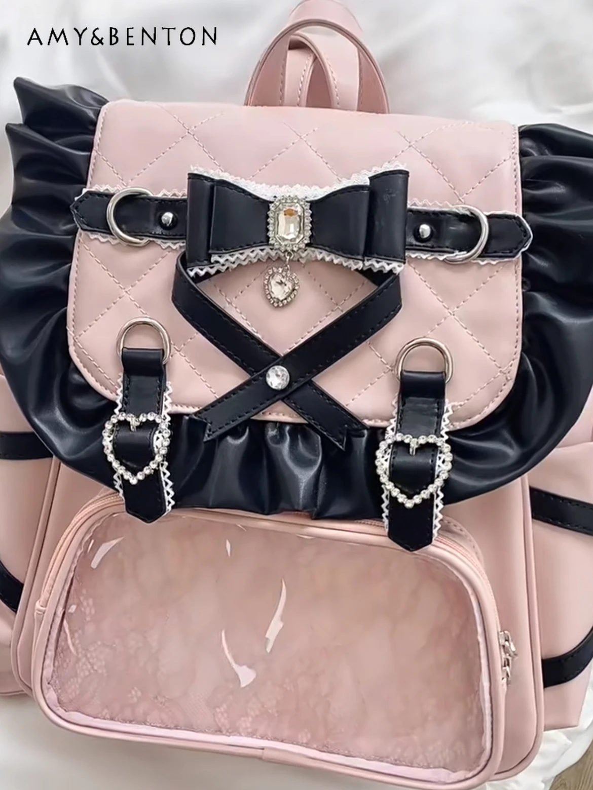 

Japanese Style Mine Series Kawaii Backpack Itabag Cute Bow Heart Rhinestone Backpacks Subculture Transparent Kawaii Backpack