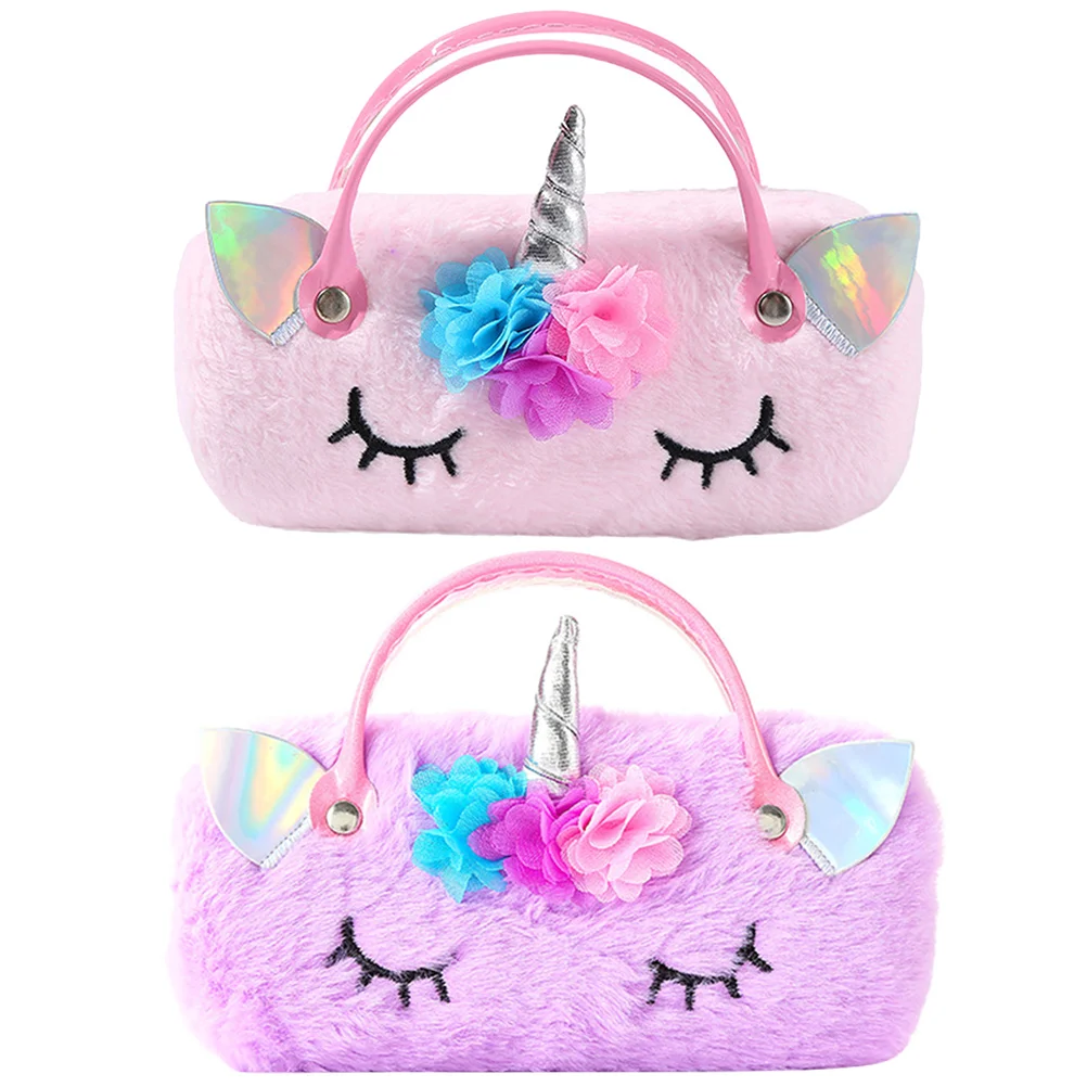 

2 Pcs Unicorn Glasses Case Eyeglasses for Kids Lovely Plush Portable Children Sunglasses