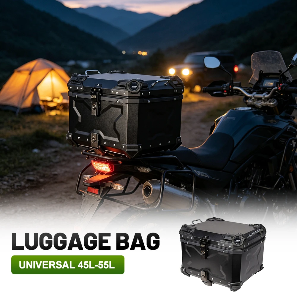 45/55L 3-Sided X-PatternUniversal Fit Motorcycle Scooter Electric Bike Luggage Storage Case , Aluminum Alloy Rear Seat Trunk