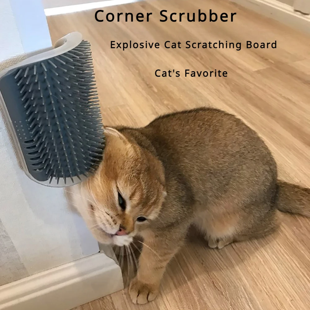 Cat Grooming Brush & Scratcher Station - Pet Hair Remover Deshedding Comb Massager for Cats & Dogs, Kitten Care Supplies &