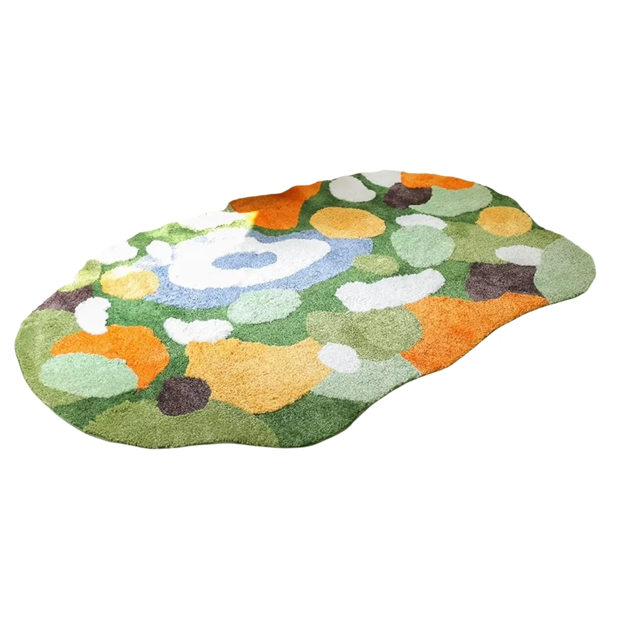 Irregular Green and Yellow Moss Carpet, Grass Moss Carpet Bedroom Kitchen Laundry Room Non-Slip Floor Mat