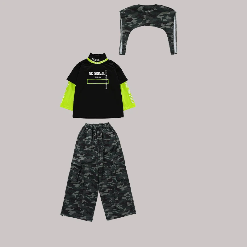 2025 キッズヒップホップダンス服男の子女の子長袖トップス迷彩ズボンだぶだぶのストリート服ジャズパフォーマンス着用 BL17094