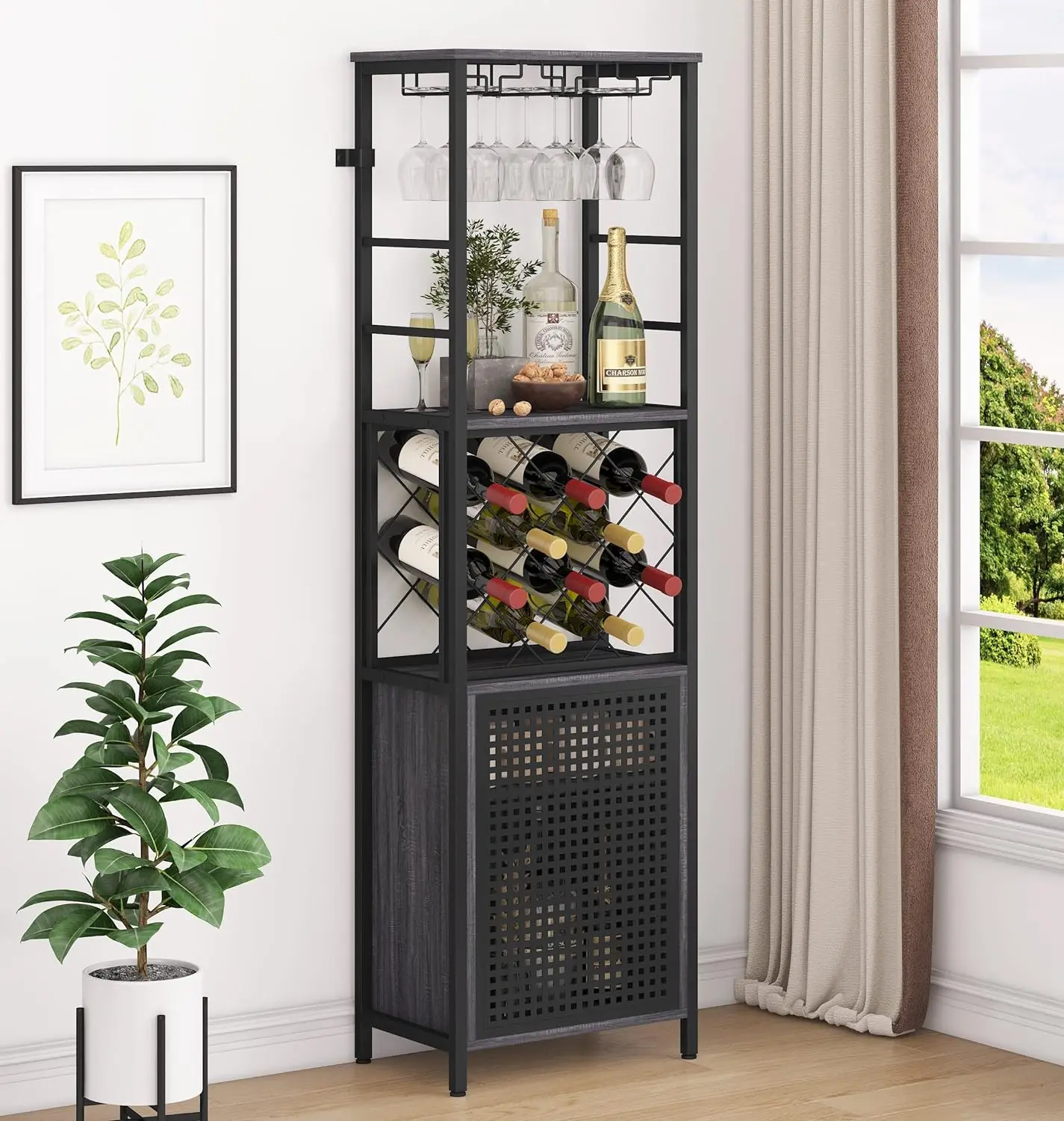 

Liquor Cabinet with Glass Holder, Wine Bar Cabinet with Adjustable Shelf for Living Room,