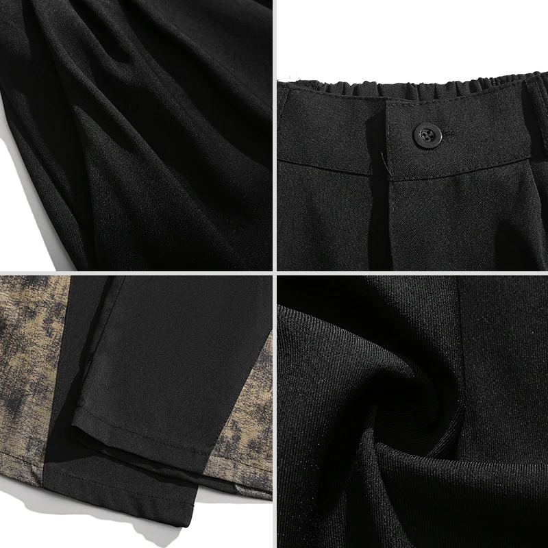 Women's Patchwork Black Pants Harajuku Fashion Aesthetic Pants Retro 2000s Y2k Sweatpants Vintage Wide Leg Trousers Clothes 2025