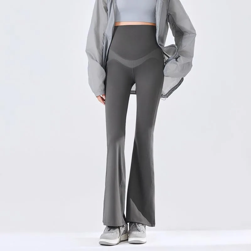 Pregnant Women's Spring and Summer High Waisted Tight Fitting Flared Pants Slim Leg Long Black Maternity Pants