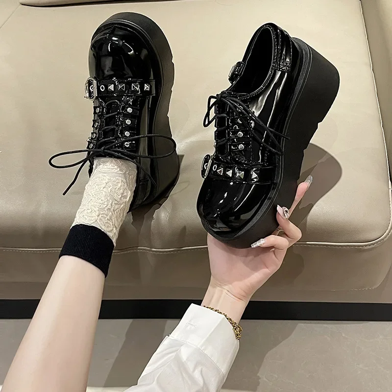 Punk Gothic Lolita Shoes Women 2024 New Thick Sole Brand Platform Mary Jane Shoes Wedge High Heels Party Cosplay Designer Pumps