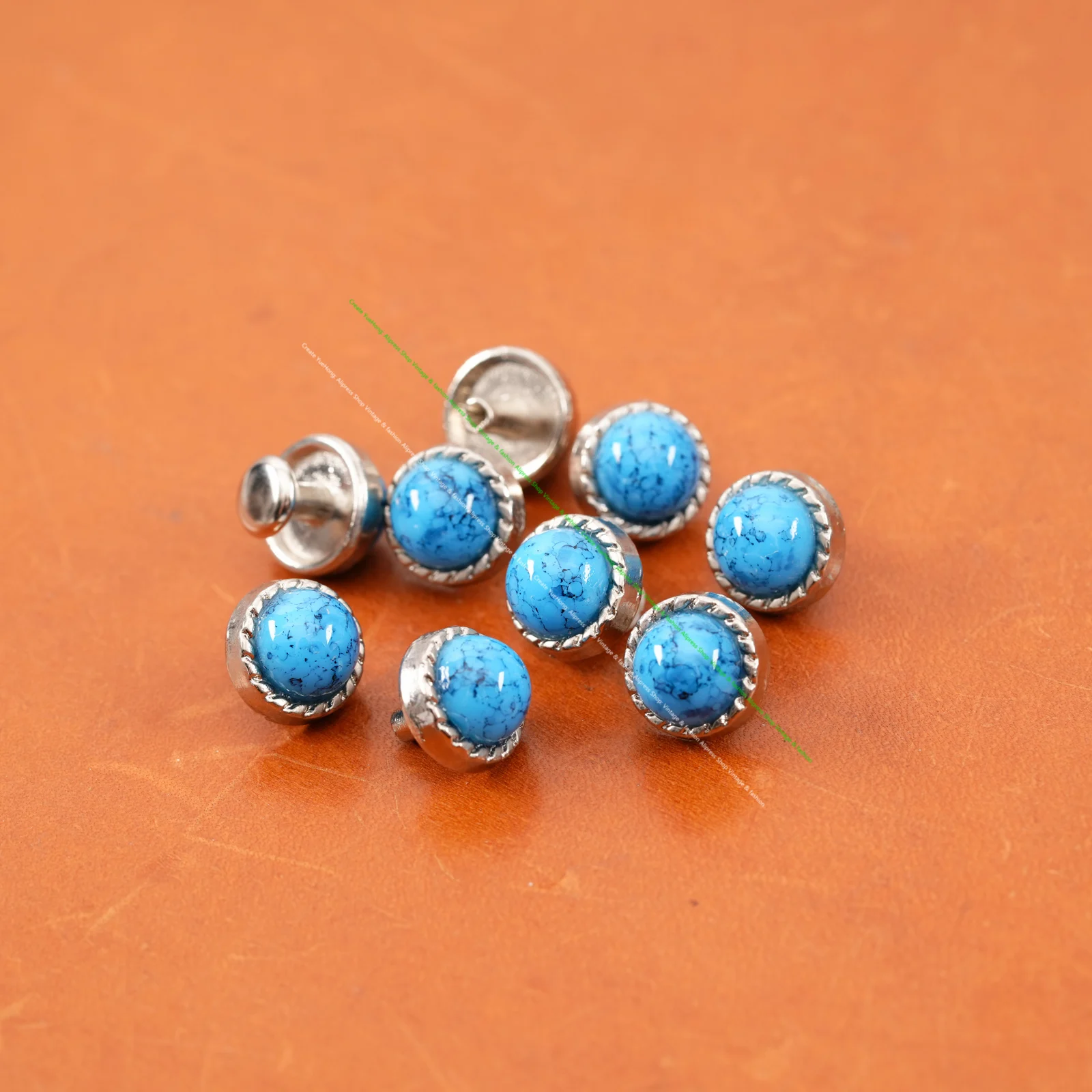 10PCS 10MM TURQUOISE VINTAGE SLIVER FLORAL ROPE LEATHER CRAFT WESTERN CONCHOS RIVETS STUDS FOR BELT BRACELET HANGBAG