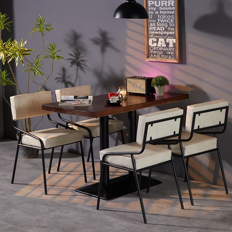 American Industrial Iron Dining Chair Vintage Cafe Bar Stool Commercial Use Retro Ergonomic Backrest Metal Furniture