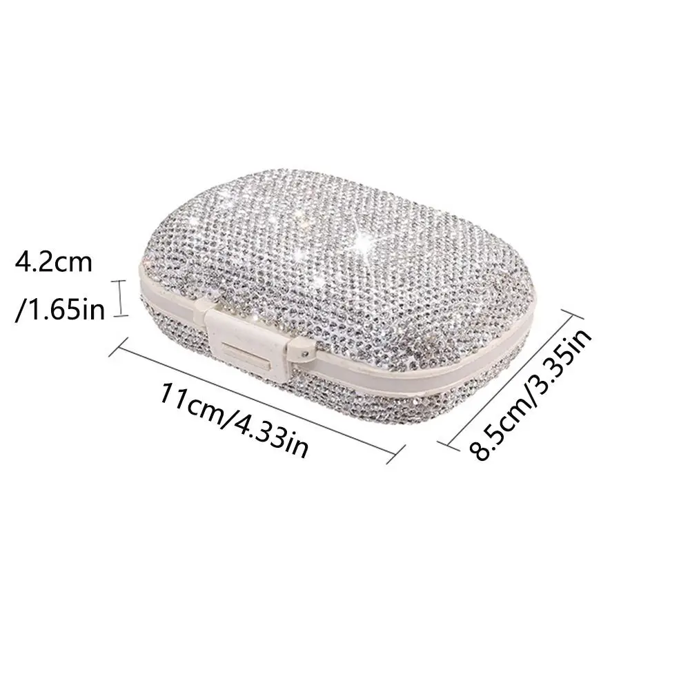 Portapillole bling a 8 scomparti Portapillole di lusso sigillato con strass Contenitore per gioielli da viaggio impermeabile di grande capacità all'aperto