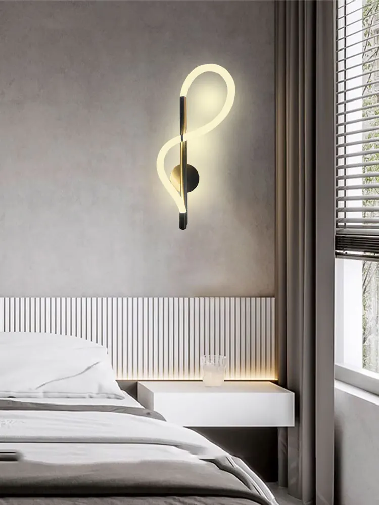 TINLAIBOR Minimalist musical note Wall light 15W Silicone tube Wall lamp Nordic minimalist creative art bedroom bedside lamp