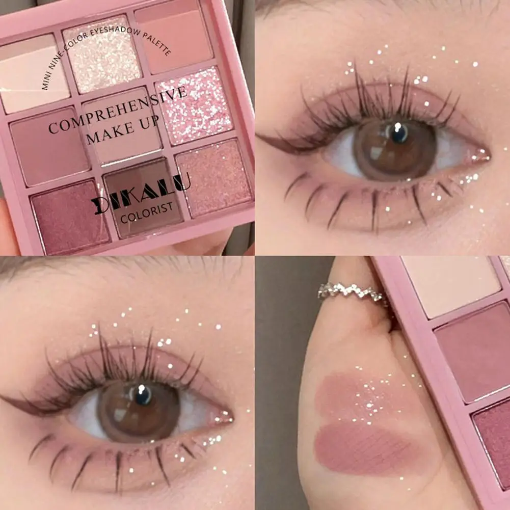 Rose 9 Colors Eyeshadow Palette Waterproof Pearl Glitter Eye Shadow Makeup Bright Vibrant New Girls Fine Sparkle Pearlescent