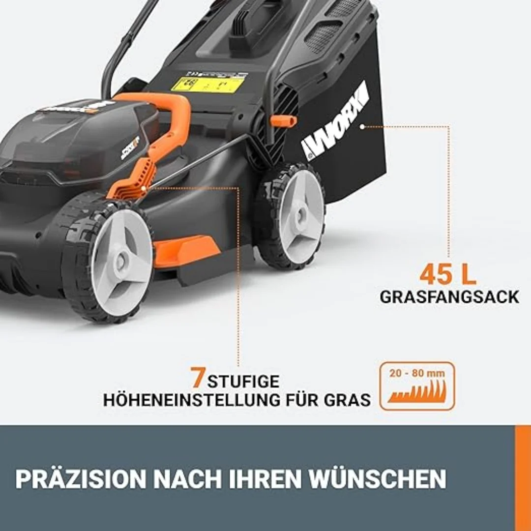 WG743E Battery lawn mower 40V Professional lawn mower with Mulch Function & PowerShare Battery Mowing Lawn Without Cables-Ideal for Gardening