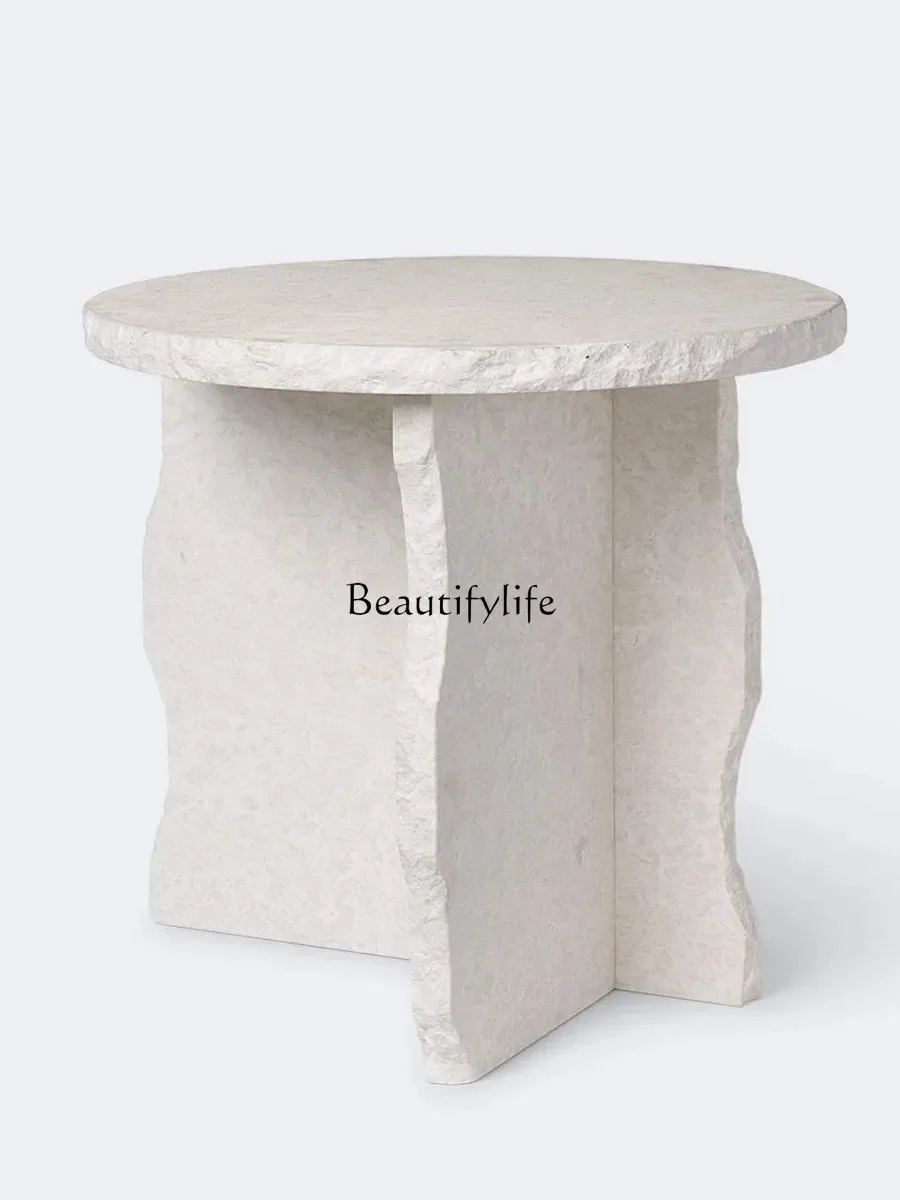 Wabi Sand Wind Handmade Sculpture Natural Travertine Edge Damaged Wind Sofa Side Table