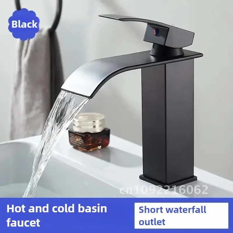 

Matte Black Waterfall Basin Faucet Single Handle Wash Hot Cold Tap Crane Water Basin Bathroom Mixer Mixer Sink For Basin Tap