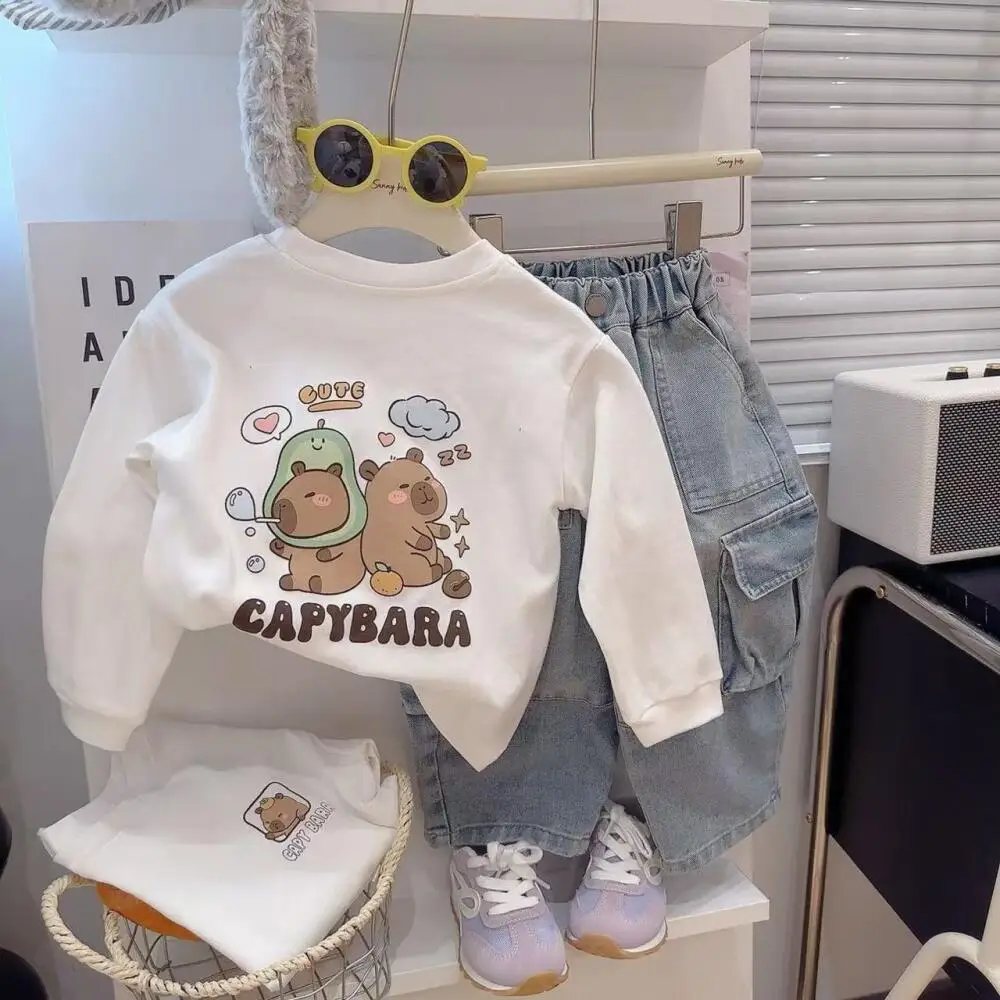 

2025 Boys Girls Pure Cotton T-Shirt Cartoon Kids Long Sleeves Hoodie Sweatshirt Jacket Spring Autumn 0-7 Years Children Clothing