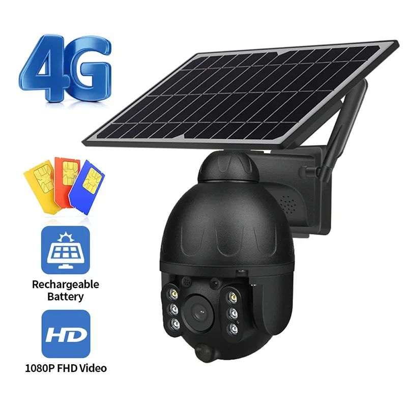 무료 태양열 전원 HD 1080P WiFi 4G 광각 PTZ 카메라 야외 무선 IP CCTV 홈 보안 카메라 충전