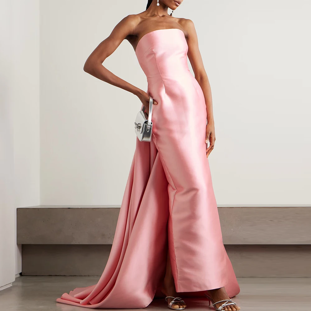 

Вечерние платья 2025: атласное платье-футляр/колонна на день рождения, розовое женское вечернее платье без бретелек с рюшами и рюшами, макси