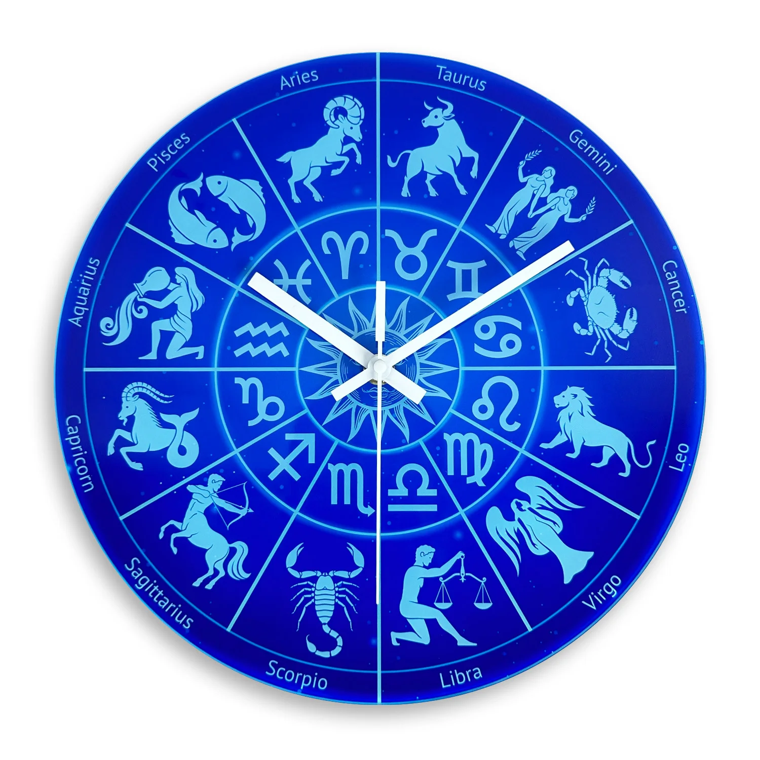 Creative Zodiac Sign Pattern Tempered Glass Wall Clock for Living Room, Bedroom, Kitchen, Home Decoration, Silent Quartz Clock, Holiday Gift, 10 inches, 12 inches, 14 inches 16inch (without battery)