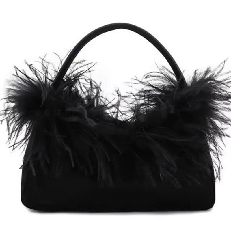 New model 2024 Luxury Fashion Ostrich Feather Party Evening Clutch Bag Women Wedding Purses Handbags