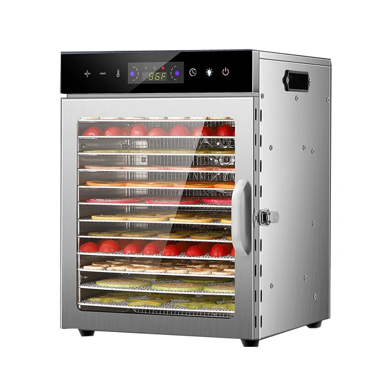 ماكينة تجفيف الفواكه واللحوم مكونة من 12 طبقة من الفولاذ المقاوم للصدأ ومجفف الهواء الساخن للاستخدام المنزلي ماكينة تجفيف الطعام ودرجة حرارة قابلة للتعديل