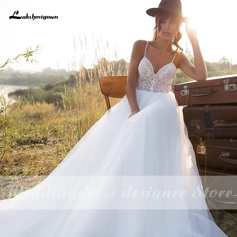 Vestido de princesa Vintage Novia una línea Vestido de Novia correas Apliques de encaje romántico de alta calidad vestidos de Novia personalizados tren largo