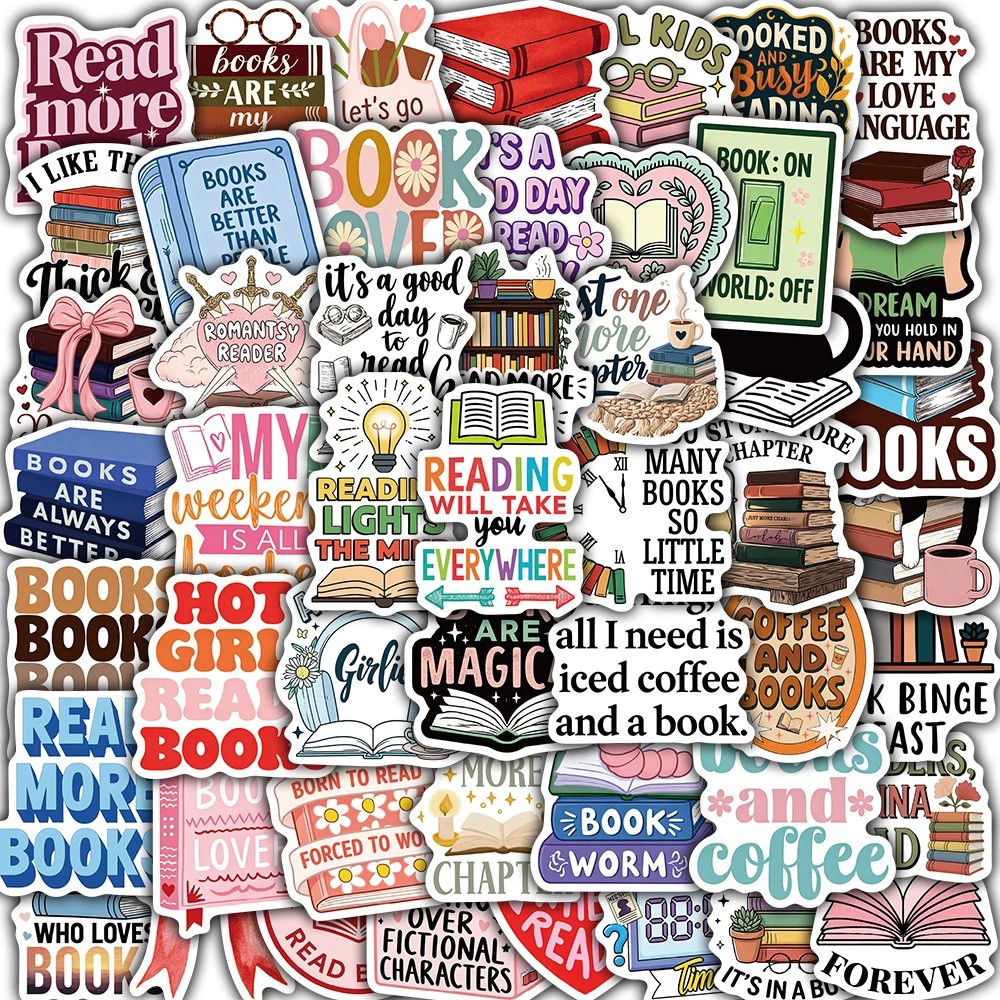 50PCS Bookish Aesthetic Print Sticker Notebook Suitcase Stationery Phone Cartoon DIY Skateboard Cool Waterproof Stickers
