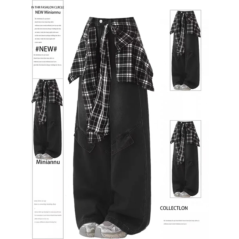 

ZHIZOU Women's Black Gothic Baggy Y2k Jeans Harajuku Oversize Denim Trousers 2000s Style Vintage Jean Pants Emo Trashy Clothes