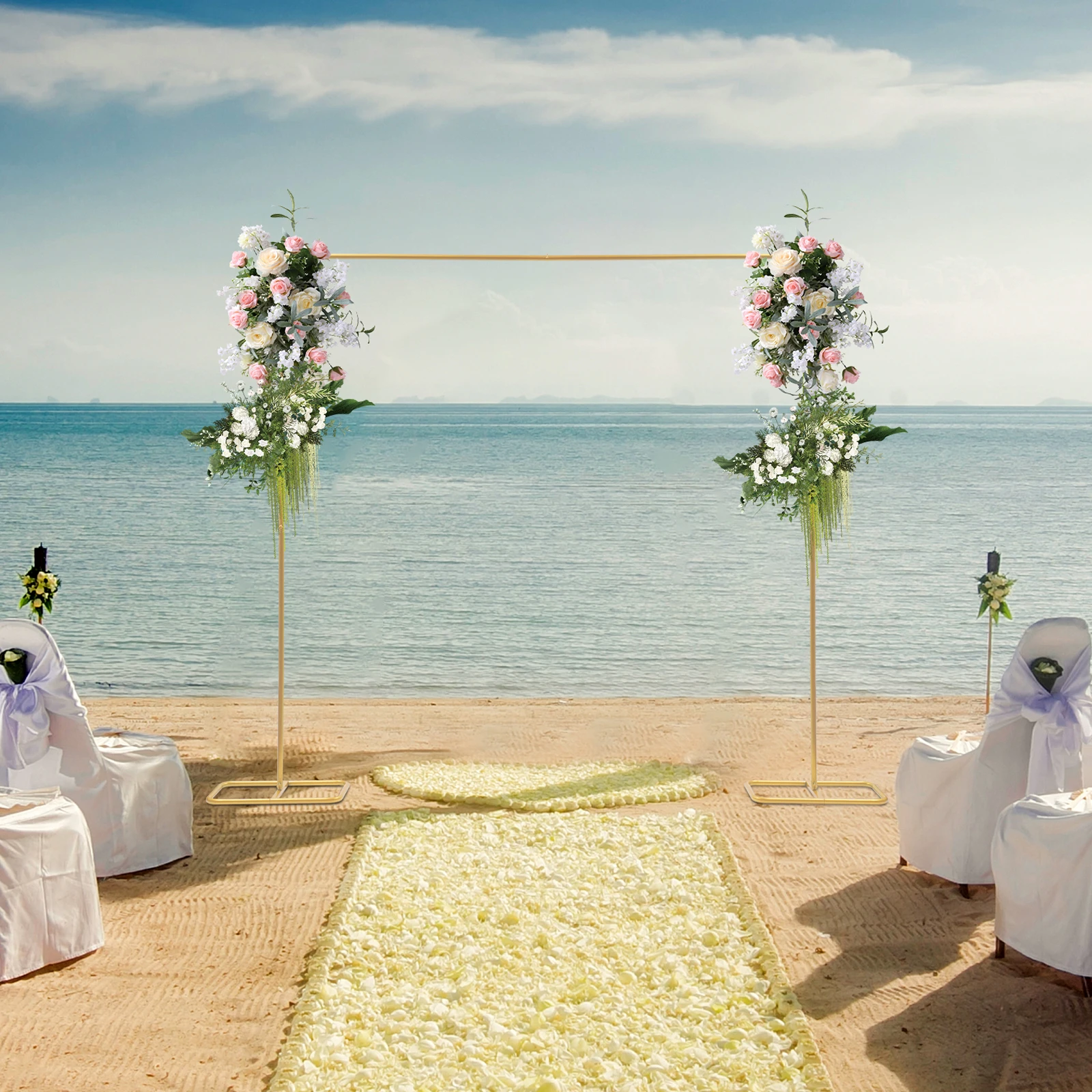 

6.56FT Wedding Background Rectangular Metal Flower Balloon Stand Birthday Party Backdrop Garden Decoration Supplies With Base