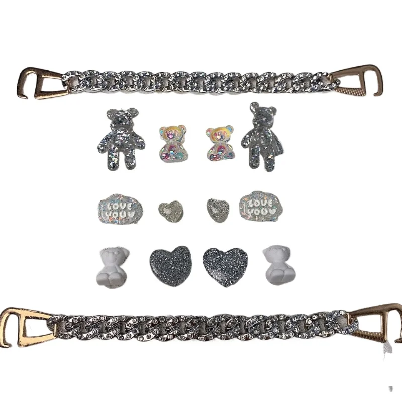 سحر الأحذية ل Crocs DIY الكرتون لطيف كريستال الدب سلسلة الأحذية الزينة اكسسوارات سحر ل قباقيب حقيبة الشرائح الصنادل