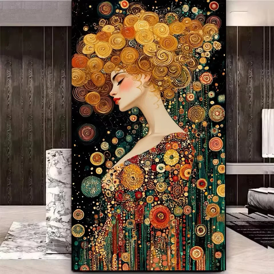 Diamant-Mosaik-Kunst DIY Gustav Klimt Inspiriertes Frauenporträt Diamantmalerei-Set 5D Handgefertigte Wanddekoration Exquisites Geschenk
